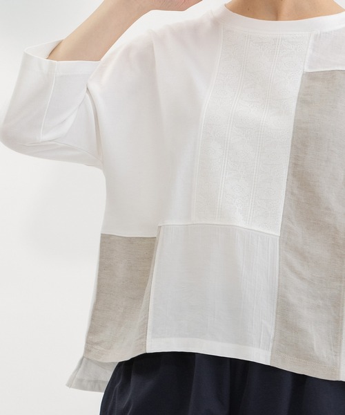 nop de nod(ノップドゥノッド)の「USコットンmisc布帛7分袖Tシャツ(Tシャツ/カットソー・レディース・オフホワイト/ブラック・3)」の9枚目の写真