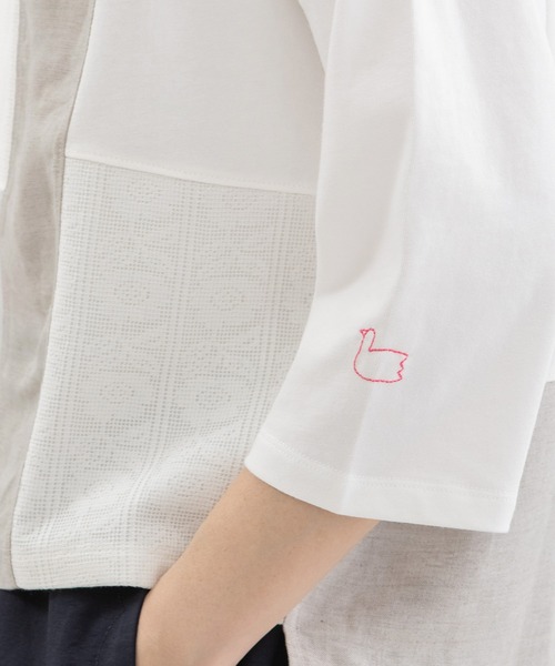 nop de nod(ノップドゥノッド)の「USコットンmisc布帛7分袖Tシャツ(Tシャツ/カットソー・レディース・オフホワイト/ブラック・3)」の10枚目の写真