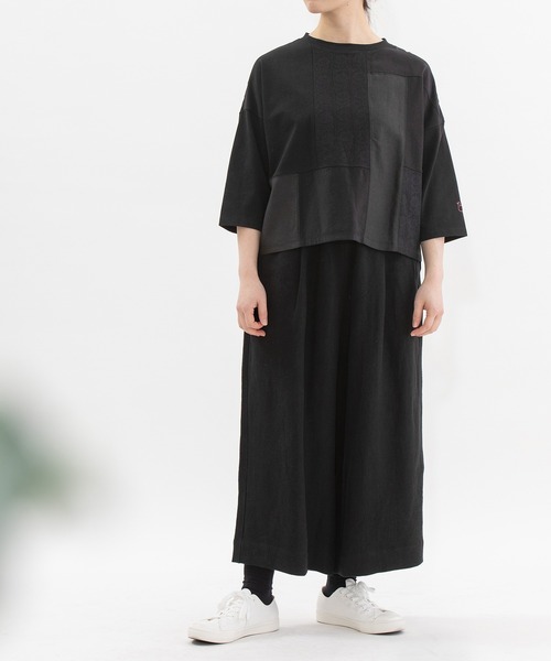 nop de nod(ノップドゥノッド)の「USコットンmisc布帛7分袖Tシャツ(Tシャツ/カットソー・レディース・オフホワイト/ブラック・3)」の11枚目の写真