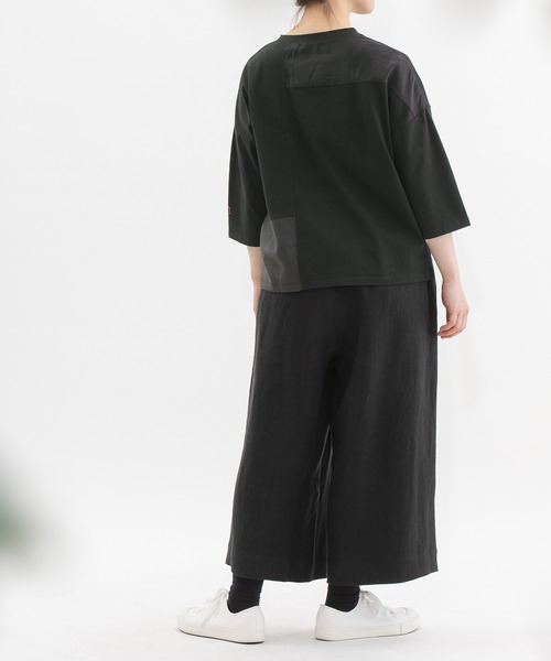 nop de nod(ノップドゥノッド)の「USコットンmisc布帛7分袖Tシャツ(Tシャツ/カットソー・レディース・オフホワイト/ブラック・3)」の13枚目の写真