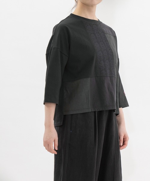 nop de nod(ノップドゥノッド)の「USコットンmisc布帛7分袖Tシャツ(Tシャツ/カットソー・レディース・オフホワイト/ブラック・3)」の14枚目の写真