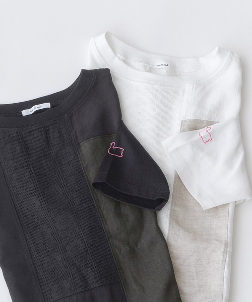 nop de nod(ノップドゥノッド)の「USコットンmisc布帛7分袖Tシャツ(Tシャツ/カットソー・レディース・オフホワイト/ブラック・3)」の19枚目の写真