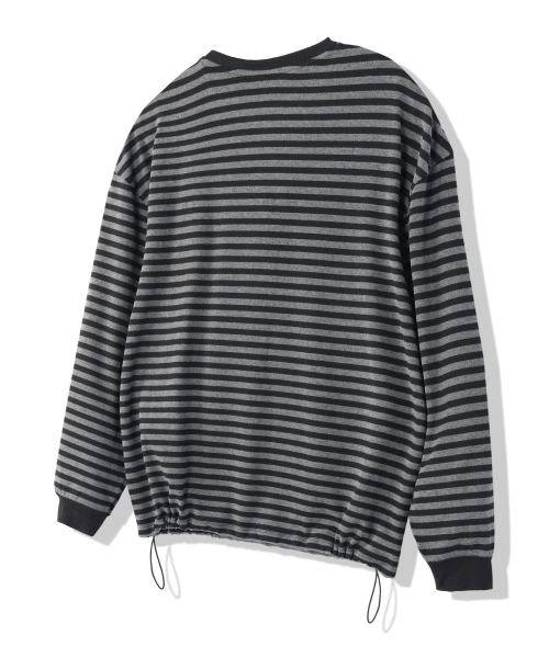 MODERMENT（モダーメント）の「ストライプオーバーサイズストリングロングスリーブ[チャコール]（Tシャツ/カットソー・レディース・その他・1/2）」の2枚目の写真