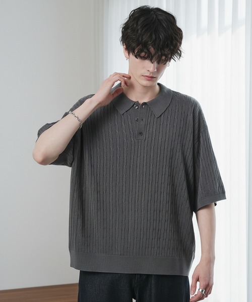 CIYOT(シヨウト)の「【CIYOT】ドライタッチ ショート ケーブル サマーニットポロシャツ(ポロシャツ・メンズ・ブラック/アイボリー/グリーン系/キャメル/ネイビー/チャコールグレー・L/M/S)」の3枚目の写真