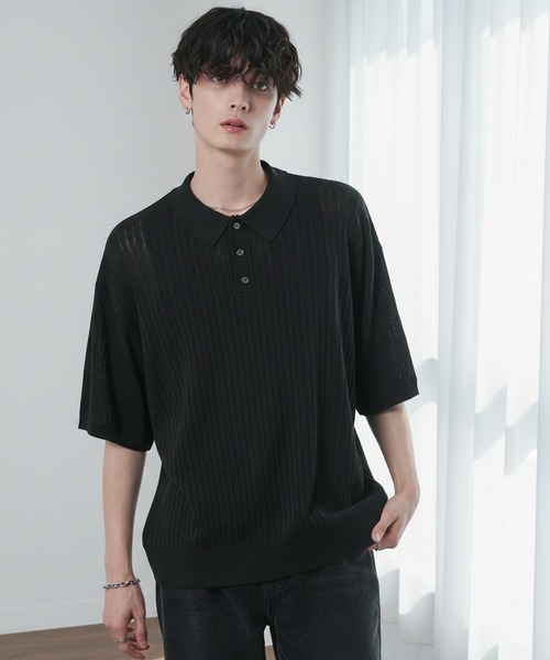 CIYOT(シヨウト)の「【CIYOT】ドライタッチ ショート ケーブル サマーニットポロシャツ(ポロシャツ・メンズ・ブラック/アイボリー/グリーン系/キャメル/ネイビー/チャコールグレー・L/M/S)」の2枚目の写真