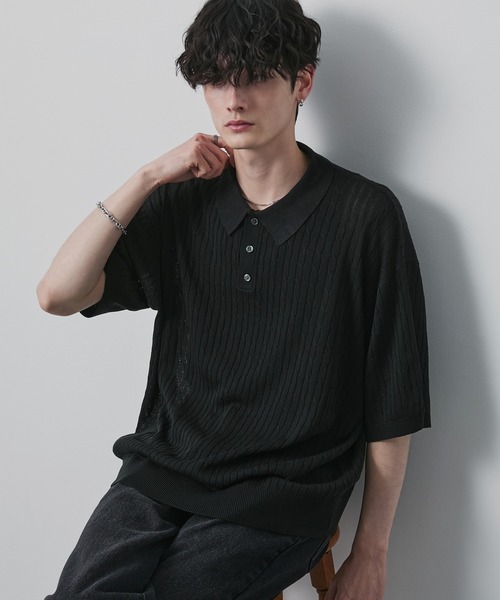 CIYOT(シヨウト)の「【CIYOT】ドライタッチ ショート ケーブル サマーニットポロシャツ(ポロシャツ・メンズ・ブラック/アイボリー/グリーン系/キャメル/ネイビー/チャコールグレー・L/M/S)」の7枚目の写真