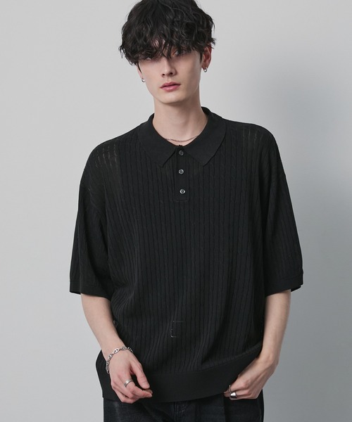 CIYOT(シヨウト)の「【CIYOT】ドライタッチ ショート ケーブル サマーニットポロシャツ(ポロシャツ・メンズ・ブラック/アイボリー/グリーン系/キャメル/ネイビー/チャコールグレー・L/M/S)」の8枚目の写真