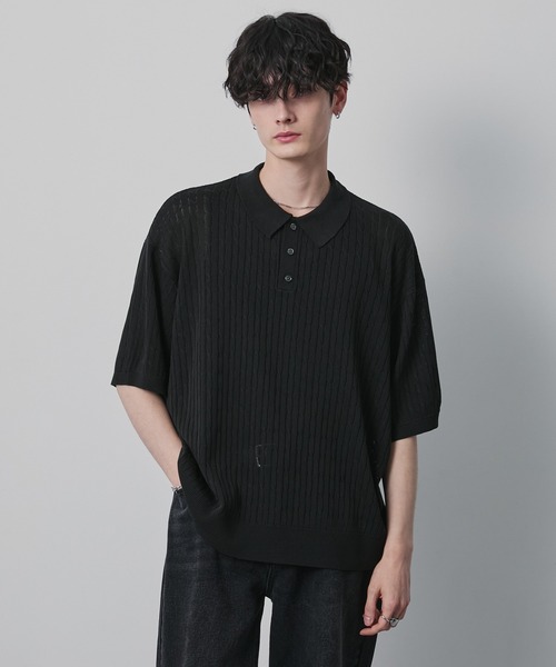 CIYOT(シヨウト)の「【CIYOT】ドライタッチ ショート ケーブル サマーニットポロシャツ(ポロシャツ・メンズ・ブラック/アイボリー/グリーン系/キャメル/ネイビー/チャコールグレー・L/M/S)」の9枚目の写真