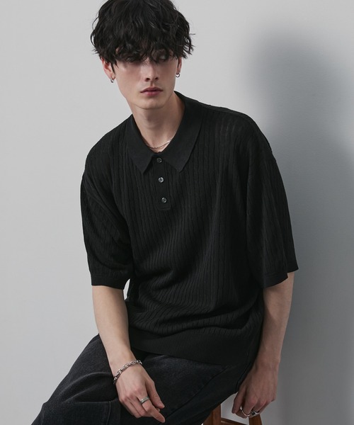 CIYOT(シヨウト)の「【CIYOT】ドライタッチ ショート ケーブル サマーニットポロシャツ(ポロシャツ・メンズ・ブラック/アイボリー/グリーン系/キャメル/ネイビー/チャコールグレー・L/M/S)」の18枚目の写真