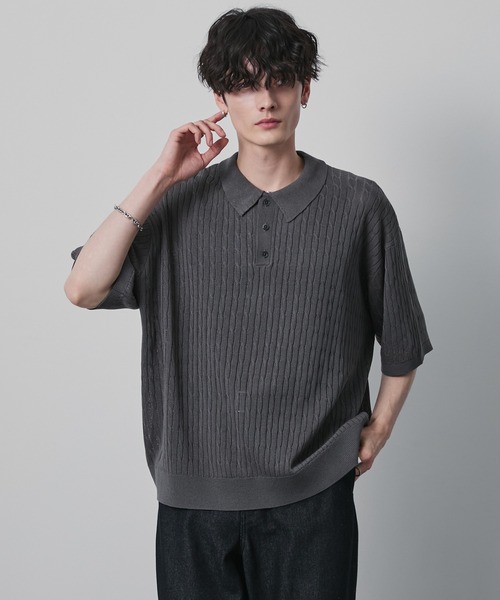 CIYOT(シヨウト)の「【CIYOT】ドライタッチ ショート ケーブル サマーニットポロシャツ(ポロシャツ・メンズ・ブラック/アイボリー/グリーン系/キャメル/ネイビー/チャコールグレー・L/M/S)」の22枚目の写真
