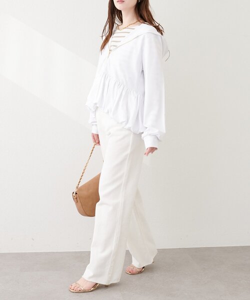 natural couture（ナチュラルクチュール）の「ペプラムラメパーカー（パーカー・レディース・ブラック/オフホワイト/サックスブルー/ネイビー・FREE）」の8枚目の写真