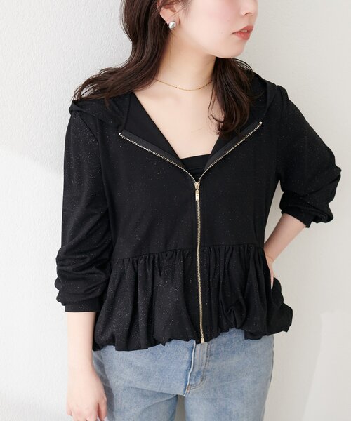 natural couture（ナチュラルクチュール）の「ペプラムラメパーカー（パーカー・レディース・ブラック/オフホワイト/サックスブルー/ネイビー・FREE）」の19枚目の写真