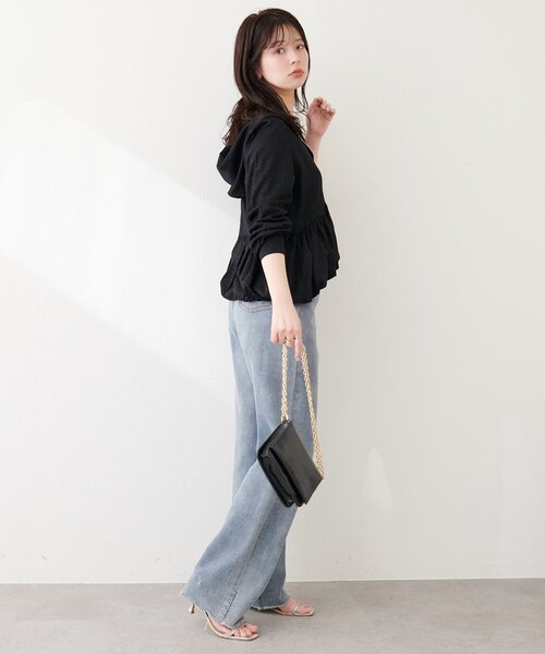 natural couture（ナチュラルクチュール）の「ペプラムラメパーカー（パーカー・レディース・ブラック/オフホワイト/サックスブルー/ネイビー・FREE）」の22枚目の写真