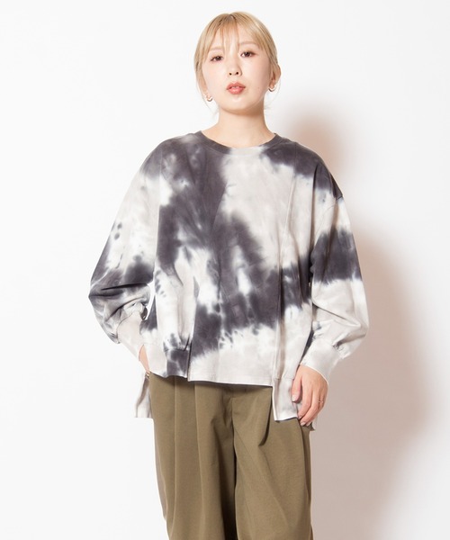 OSMOSIS(オズモーシス)の「タイダイアシンメトリープルオーバー(Tシャツ/カットソー・レディース・オレンジ/ライトパープル/チャコール/ベージュ・ONE SIZE)」の1枚目の写真