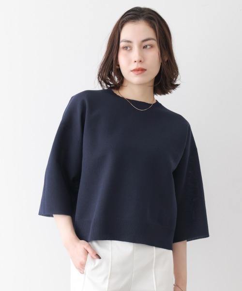 Bou Jeloud（ブージュルード）の「ラメ混総針ニットＴシャツ（Tシャツ/カットソー・レディース・ネイビー/グリーン/ライトグレー・FREE）」の3枚目の写真