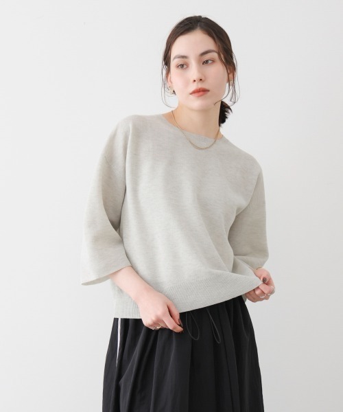 Bou Jeloud（ブージュルード）の「ラメ混総針ニットＴシャツ（Tシャツ/カットソー・レディース・ネイビー/グリーン/ライトグレー・FREE）」の8枚目の写真