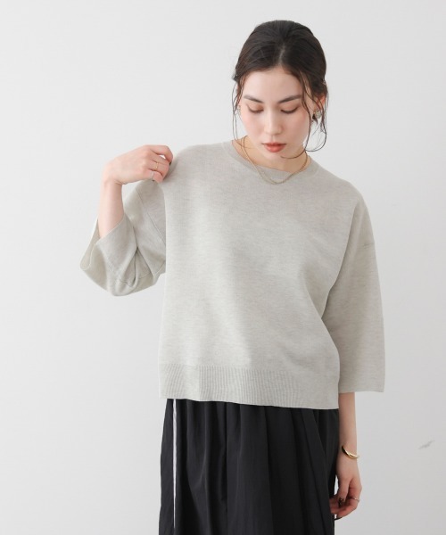 Bou Jeloud（ブージュルード）の「ラメ混総針ニットＴシャツ（Tシャツ/カットソー・レディース・ネイビー/グリーン/ライトグレー・FREE）」の12枚目の写真