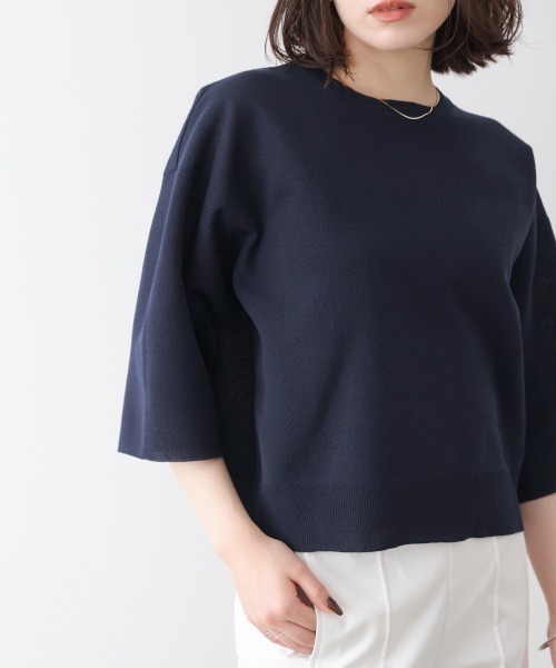 Bou Jeloud（ブージュルード）の「ラメ混総針ニットＴシャツ（Tシャツ/カットソー・レディース・ネイビー/グリーン/ライトグレー・FREE）」の22枚目の写真