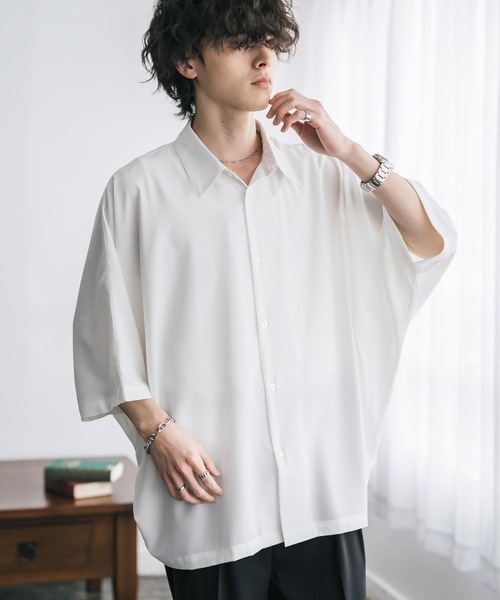 Rocky Monroe(ロッキーモンロー)の「接触冷感 とろみビッグシルエットドルマン半袖シャツ(シャツ/ブラウス・メンズ・ブルー/ブラック/ホワイト/バーガンディー/ブルーグリーン/チャコール・M/L/XL)」の13枚目の写真