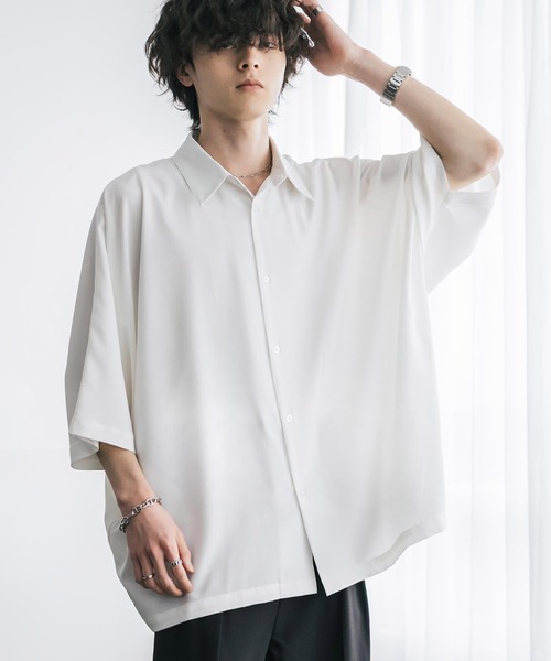 Rocky Monroe(ロッキーモンロー)の「接触冷感 とろみビッグシルエットドルマン半袖シャツ(シャツ/ブラウス・メンズ・ブルー/ブラック/ホワイト/バーガンディー/ブルーグリーン/チャコール・M/L/XL)」の12枚目の写真