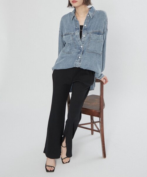 Remind me and forever（リマインドミーアンドフォーエバー）の「【接触冷感/大人のカジュアルコーデに】テンセルデニム2WAYシャツ（シャツ/ブラウス・レディース・ケミカルウォッシュ/スミクロ・FREE）」の20枚目の写真