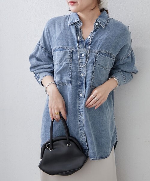 Remind me and forever（リマインドミーアンドフォーエバー）の「【接触冷感/大人のカジュアルコーデに】テンセルデニム2WAYシャツ（シャツ/ブラウス・レディース・ケミカルウォッシュ/スミクロ・FREE）」の19枚目の写真