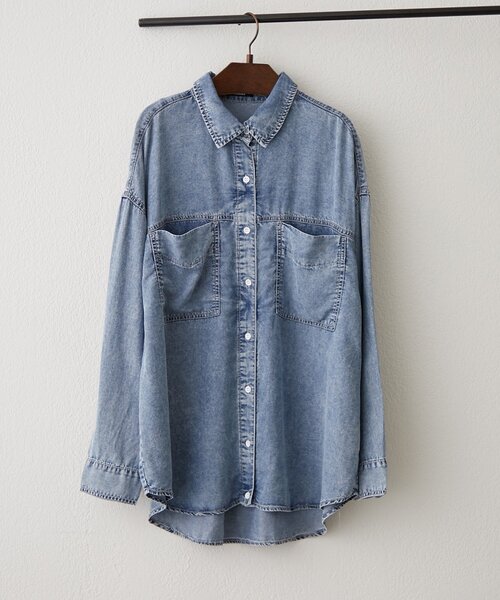 Remind me and forever（リマインドミーアンドフォーエバー）の「【接触冷感/大人のカジュアルコーデに】テンセルデニム2WAYシャツ（シャツ/ブラウス・レディース・ケミカルウォッシュ/スミクロ・FREE）」の11枚目の写真