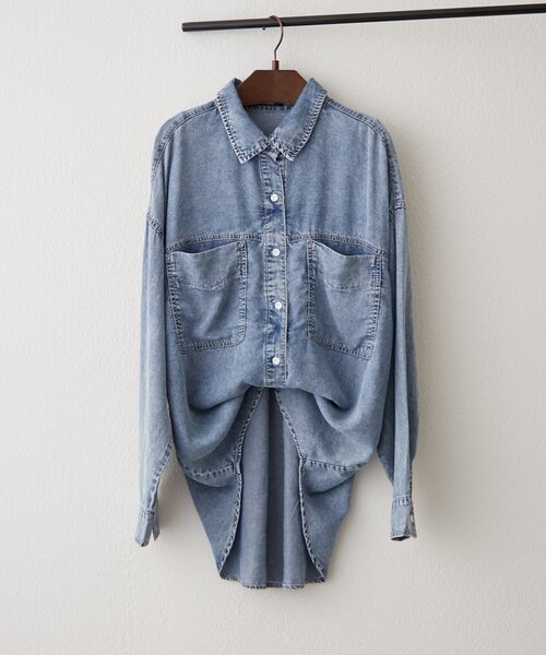 Remind me and forever（リマインドミーアンドフォーエバー）の「【接触冷感/大人のカジュアルコーデに】テンセルデニム2WAYシャツ（シャツ/ブラウス・レディース・ケミカルウォッシュ/スミクロ・FREE）」の10枚目の写真