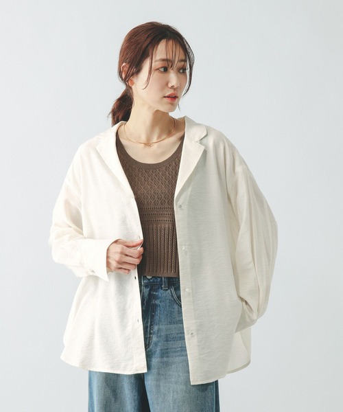 GLOBAL WORK（グローバルワーク）の「シャツジャケット/650198（シャツ/ブラウス・レディース・チャコールグレー/ホワイト/ブラウン系その他6/グレイッシュベージュ・LARGE/MEDIUM）」の2枚目の写真