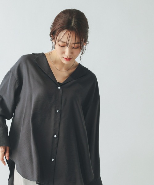 GLOBAL WORK（グローバルワーク）の「シャツジャケット/650198（シャツ/ブラウス・レディース・チャコールグレー/ホワイト/ブラウン系その他6/グレイッシュベージュ・LARGE/MEDIUM）」の3枚目の写真