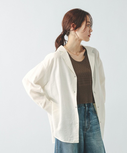 GLOBAL WORK（グローバルワーク）の「シャツジャケット/650198（シャツ/ブラウス・レディース・チャコールグレー/ホワイト/ブラウン系その他6/グレイッシュベージュ・LARGE/MEDIUM）」の7枚目の写真