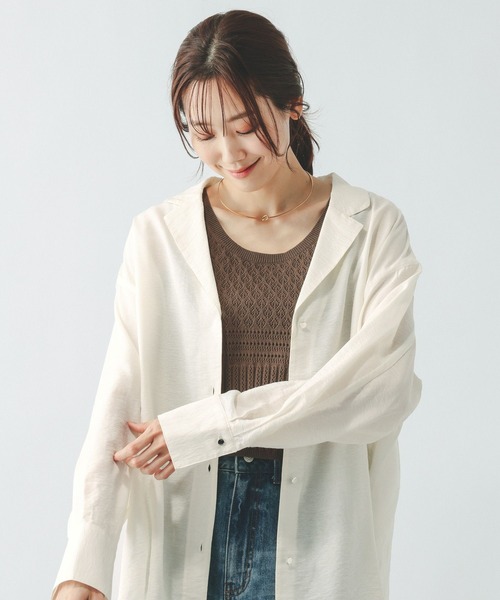 GLOBAL WORK（グローバルワーク）の「シャツジャケット/650198（シャツ/ブラウス・レディース・チャコールグレー/ホワイト/ブラウン系その他6/グレイッシュベージュ・LARGE/MEDIUM）」の8枚目の写真