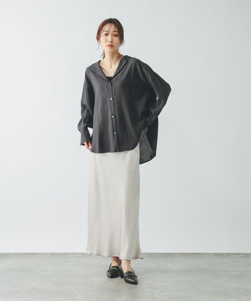 GLOBAL WORK（グローバルワーク）の「シャツジャケット/650198（シャツ/ブラウス・レディース・チャコールグレー/ホワイト/ブラウン系その他6/グレイッシュベージュ・LARGE/MEDIUM）」の9枚目の写真