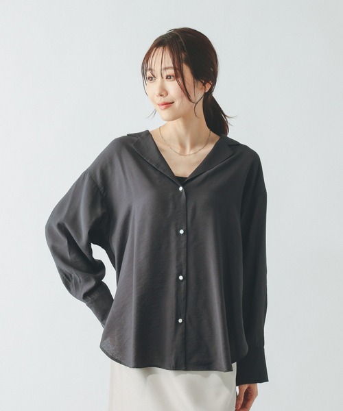 GLOBAL WORK（グローバルワーク）の「シャツジャケット/650198（シャツ/ブラウス・レディース・チャコールグレー/ホワイト/ブラウン系その他6/グレイッシュベージュ・LARGE/MEDIUM）」の11枚目の写真