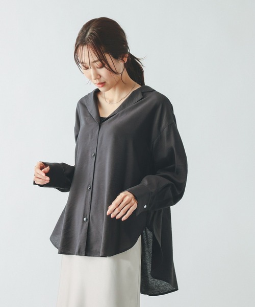 GLOBAL WORK（グローバルワーク）の「シャツジャケット/650198（シャツ/ブラウス・レディース・チャコールグレー/ホワイト/ブラウン系その他6/グレイッシュベージュ・LARGE/MEDIUM）」の12枚目の写真