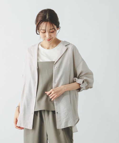 GLOBAL WORK（グローバルワーク）の「シャツジャケット/650198（シャツ/ブラウス・レディース・チャコールグレー/ホワイト/ブラウン系その他6/グレイッシュベージュ・LARGE/MEDIUM）」の16枚目の写真