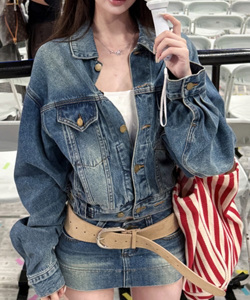Songe(ソンジュ)の「2点セットクロップド丈デニムジャケット&デニムスカパン(セットアップ・レディース・ブルー・S/M/L)」の16枚目の写真