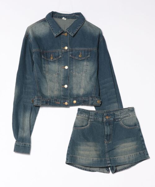 Songe(ソンジュ)の「2点セットクロップド丈デニムジャケット&デニムスカパン(セットアップ・レディース・ブルー・S/M/L)」の18枚目の写真