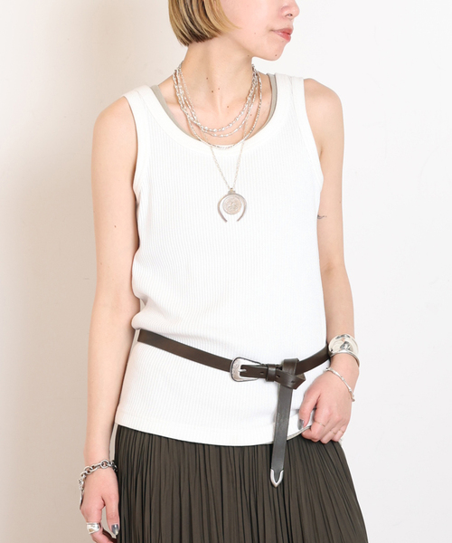 AP STUDIO（エーピーストゥディオ）の「*【JOHNBULL/ジョンブル】タンクトップ（Tシャツ/カットソー・レディース・ブラック/ベージュ/ライトグレー/ホワイト/キャメル・FREE）」の2枚目の写真