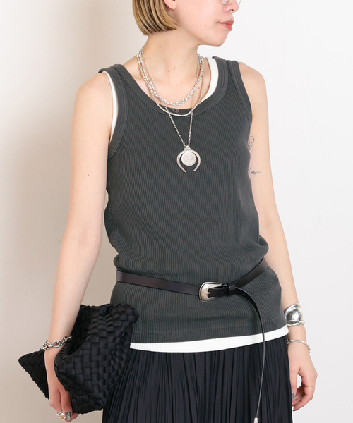 AP STUDIO（エーピーストゥディオ）の「*【JOHNBULL/ジョンブル】タンクトップ（Tシャツ/カットソー・レディース・ブラック/ベージュ/ライトグレー/ホワイト/キャメル・FREE）」の3枚目の写真