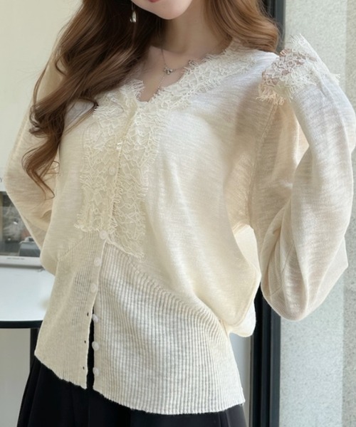 Ada.(エイダ)の「フロントレース付き Vネック ニット カーディガン(カーディガン/ボレロ・レディース・アイボリー/ブラック/ブルー・FREE)」の17枚目の写真