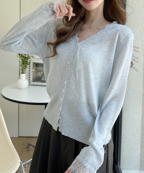 Ada.(エイダ)の「フロントレース付き Vネック ニット カーディガン(カーディガン/ボレロ・レディース・アイボリー/ブラック/ブルー・FREE)」の20枚目の写真