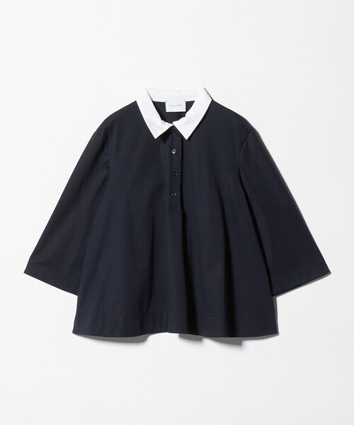 UNITED ARROWS(ユナイテッドアローズ)の「トリコット テントライン ポロシャツ(Tシャツ/カットソー・レディース・ネイビー/その他9/オフホワイト・FREE)」の2枚目の写真