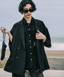 LEPSIM | 《リネンライクドライシリーズ》ルーズ切り替え5分袖Wジャケット　639027(テーラードジャケット)