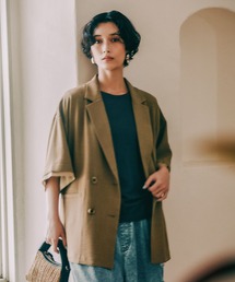 LEPSIM | 《リネンライクドライシリーズ》ルーズ切り替え5分袖Wジャケット 639027(テーラードジャケット)