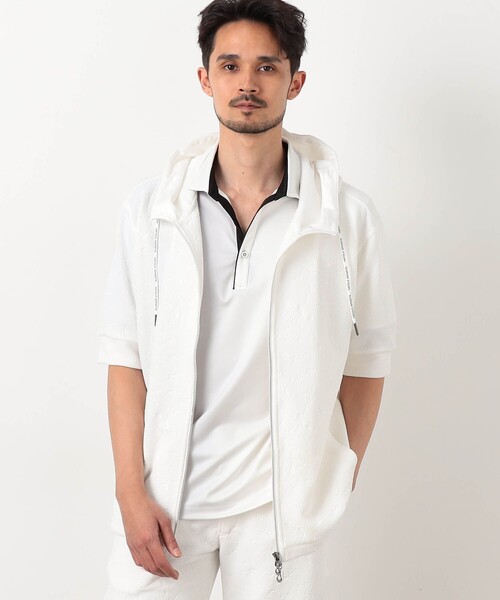 NICOLE CLUB FOR MEN(ニコルクラブフォーメン)の「【NICOLE SPORTS】エンボス柄5分袖ジップパーカー(パーカー・メンズ・ホワイト系2/ホワイト系1/ホワイト/ブラック系2/その他3/ブラック系1/ブラック/その他2・X-LARGE/LARGE/MEDIUM/M/L/XL)」の7枚目の写真