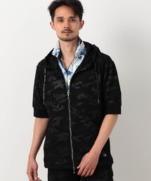 NICOLE CLUB FOR MEN | 【NICOLE SPORTS】エンボス柄5分袖ジップパーカー(パーカー)