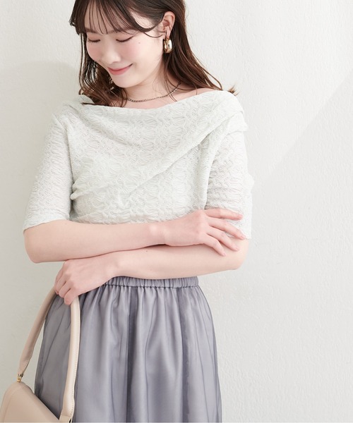 natural couture(ナチュラルクチュール)の「ジャガードカットドレープTOPS(Tシャツ/カットソー・レディース・ブラウン/ピンク/オフホワイト/ブラック・FREE)」の7枚目の写真