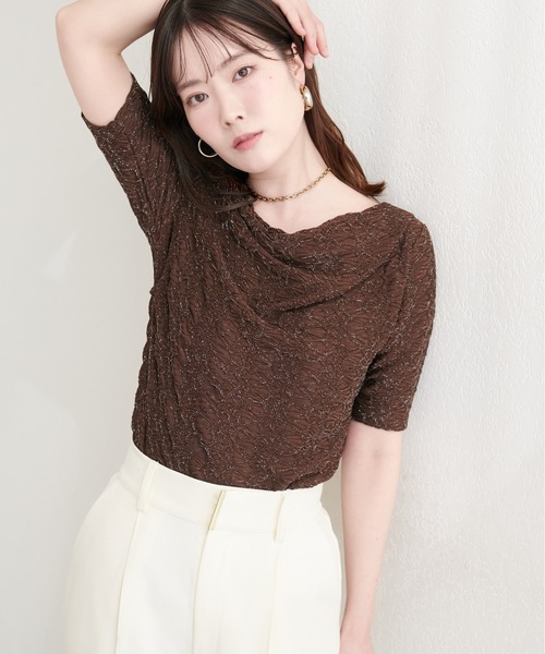 natural couture(ナチュラルクチュール)の「ジャガードカットドレープTOPS(Tシャツ/カットソー・レディース・ブラウン/ピンク/オフホワイト/ブラック・FREE)」の15枚目の写真