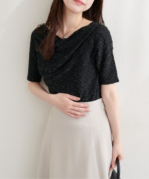 natural couture(ナチュラルクチュール)の「ジャガードカットドレープTOPS(Tシャツ/カットソー・レディース・ブラウン/ピンク/オフホワイト/ブラック・FREE)」の10枚目の写真